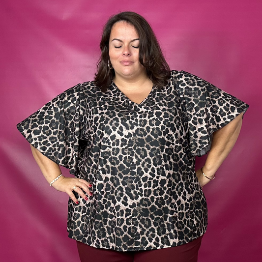 HAUT ELEGANT A MANCHES PAPILLON - LEOPARD