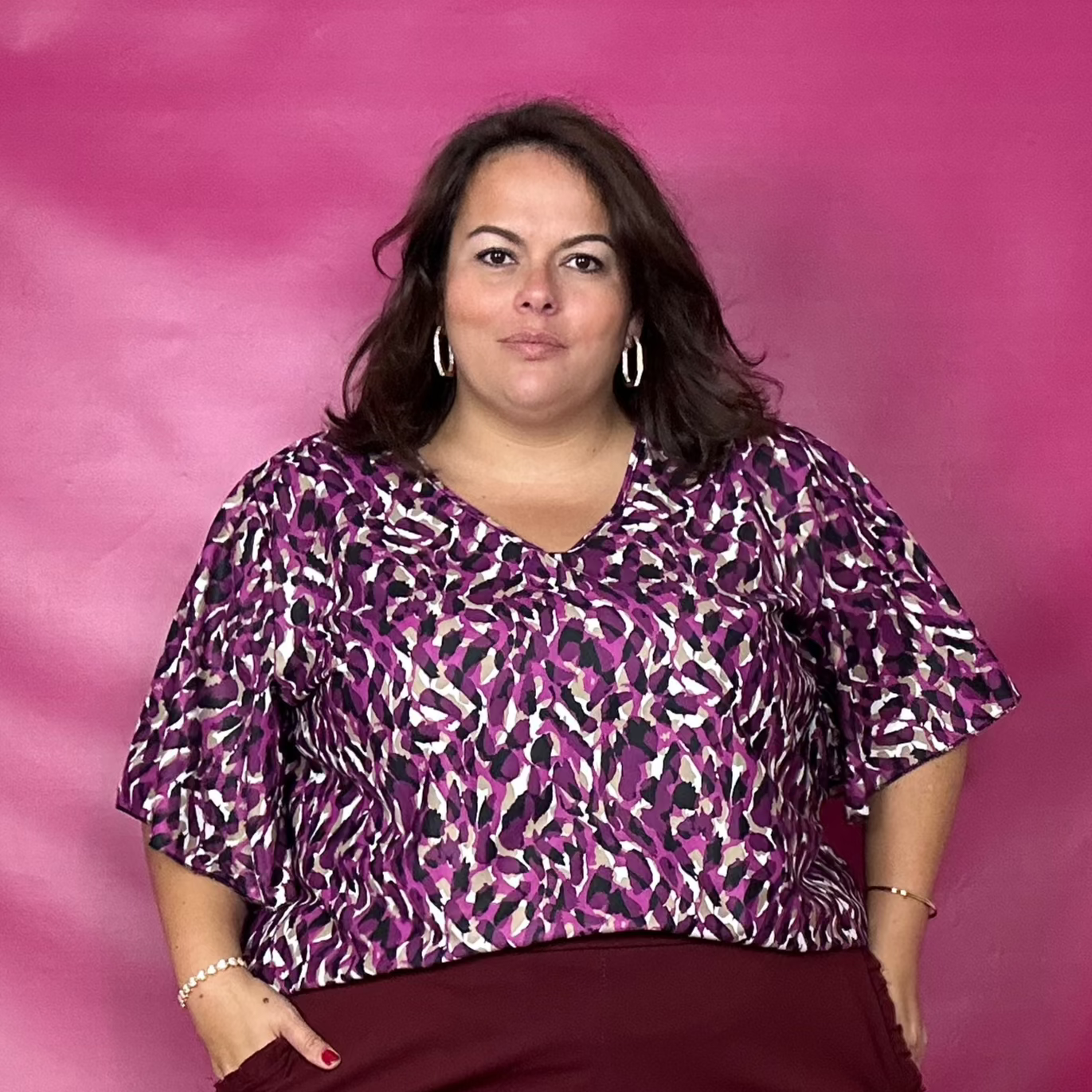 HAUT ELEGANT A MANCHES PAPILLON - FUSCHIA