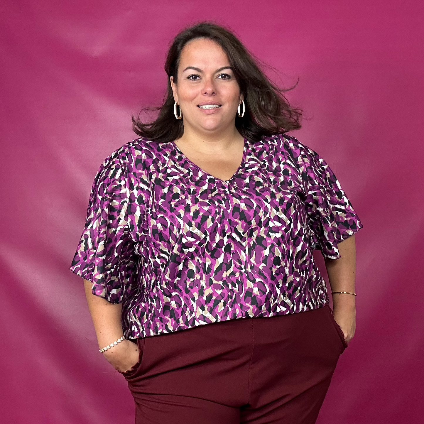 HAUT ELEGANT A MANCHES PAPILLON - FUSCHIA