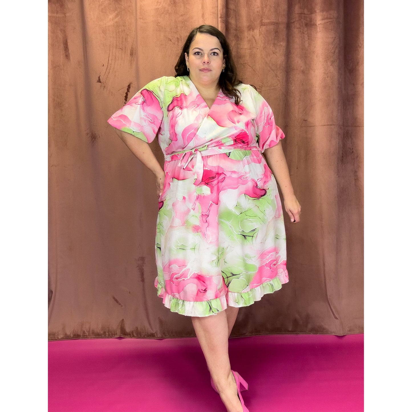 ROBE CACHE-COEUR - MARBRÉE FUSCHIA