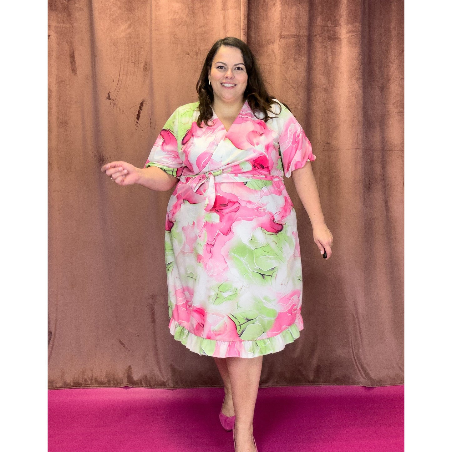 ROBE CACHE-COEUR - MARBRÉE FUSCHIA