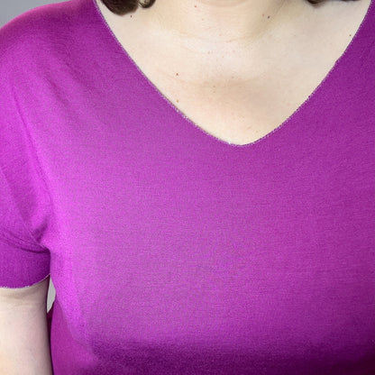 T-SHIRT FUSCHIA A BORD ARGENTÉ