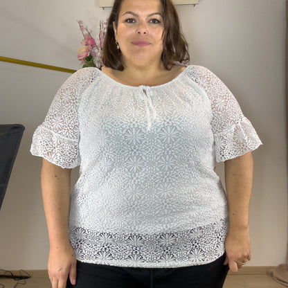 TOP ENCOLURE BARDOT DENTELLE BLANC