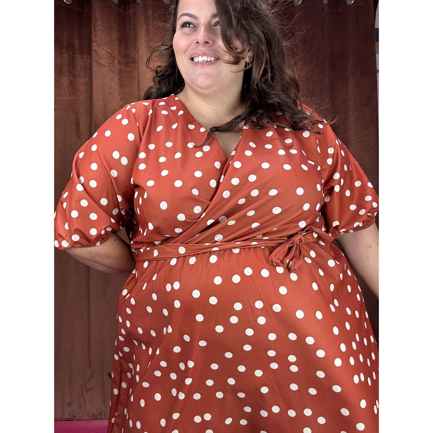 ROBE CACHE-COEUR - POIS BRIQUE