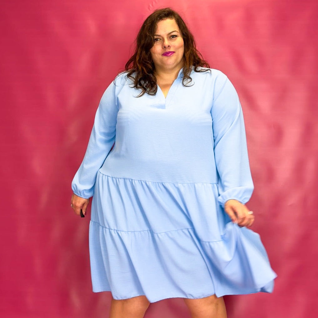ROBE COL CHEMISIER À VOLANTS - BLEU CIEL L'indisciplinée