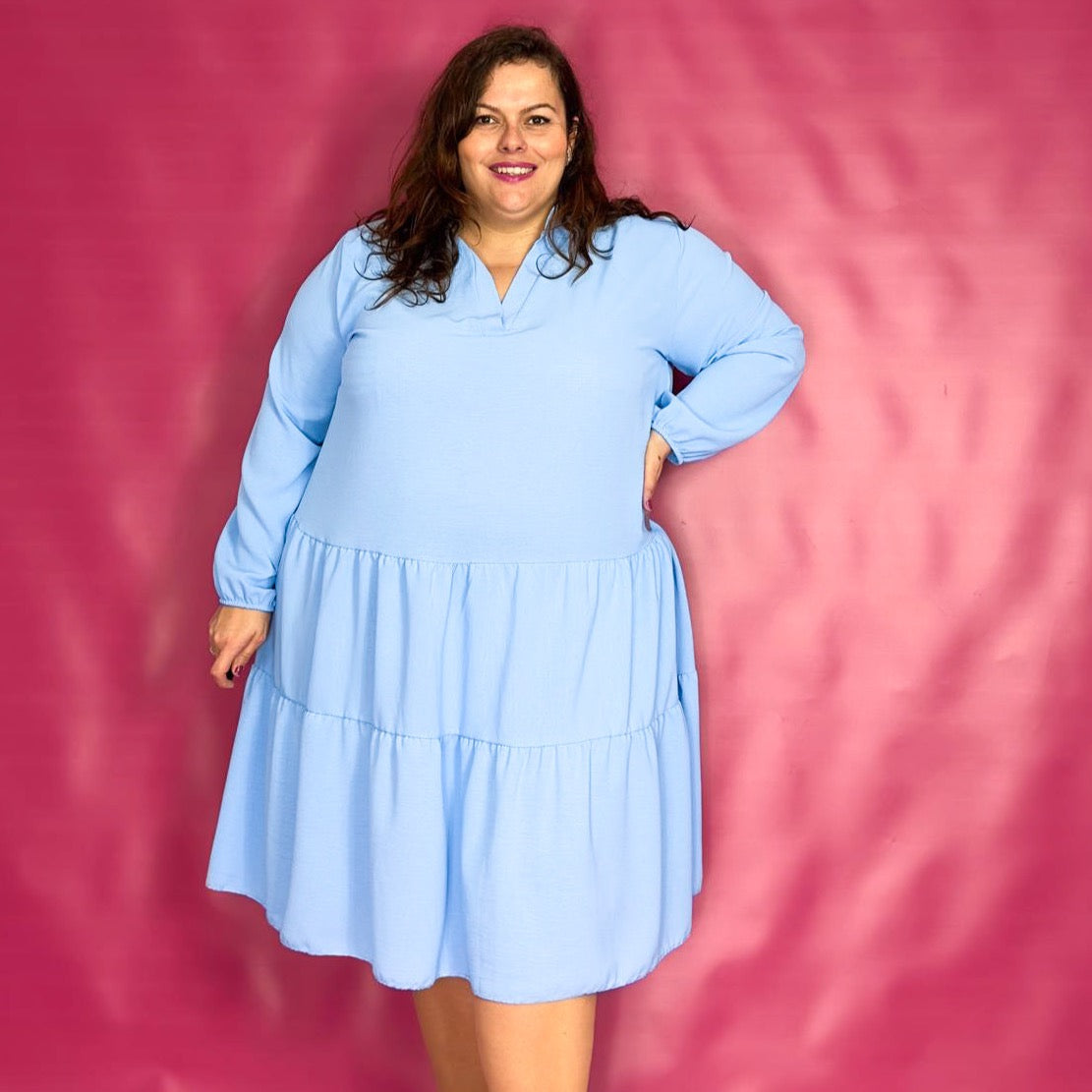 ROBE COL CHEMISIER À VOLANTS - BLEU CIEL L'indisciplinée