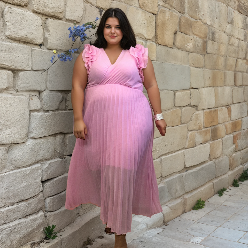 ROBE LONGUE PLISSÉE ROSE L'indisciplinée