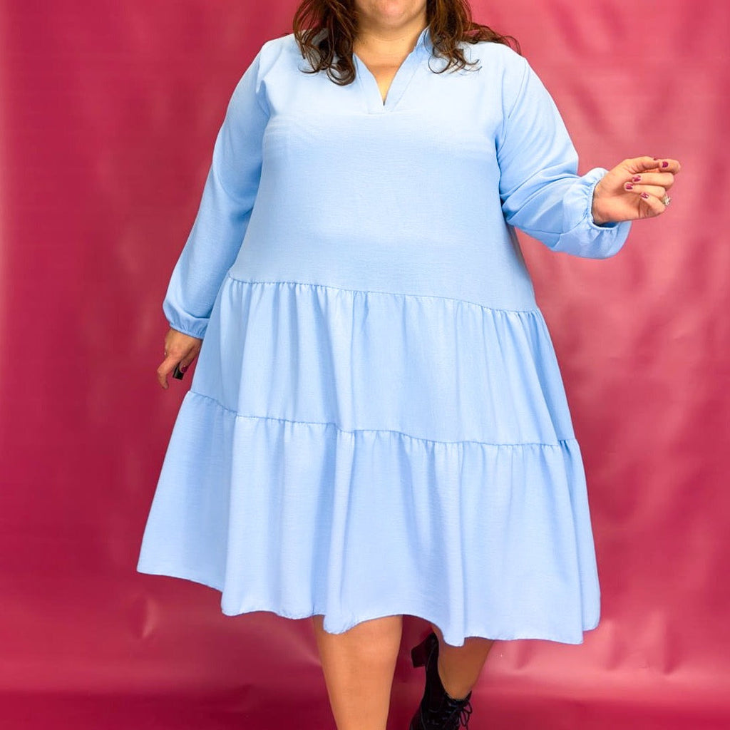 ROBE COL CHEMISIER À VOLANTS - BLEU CIEL L'indisciplinée