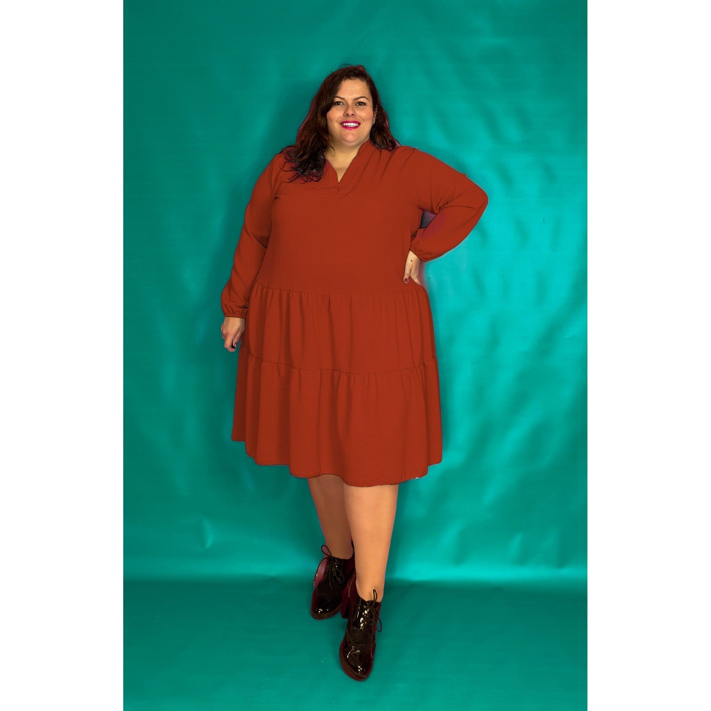 ROBE COL CHEMISIER À VOLANTS - ROUGE