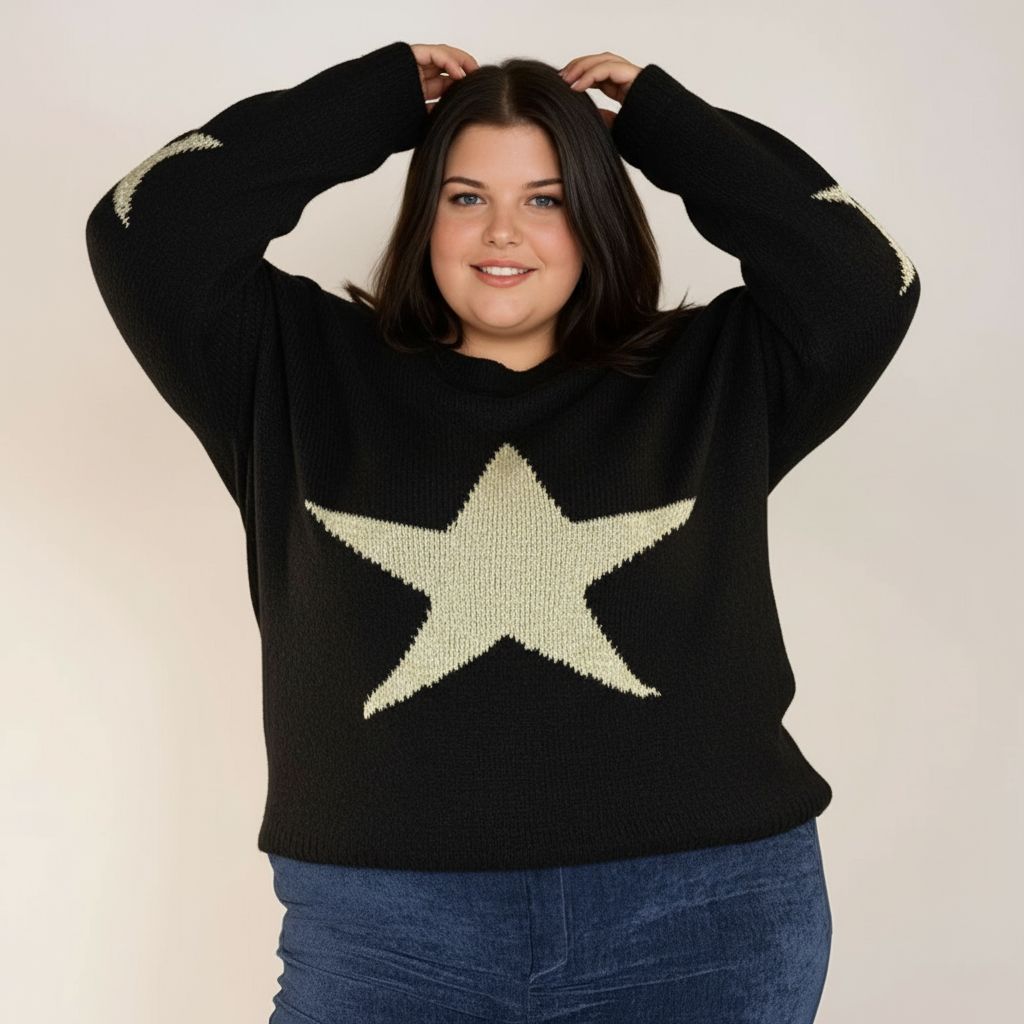 PULL NOIR ET ÉTOILE DORÉ L'indisciplinée