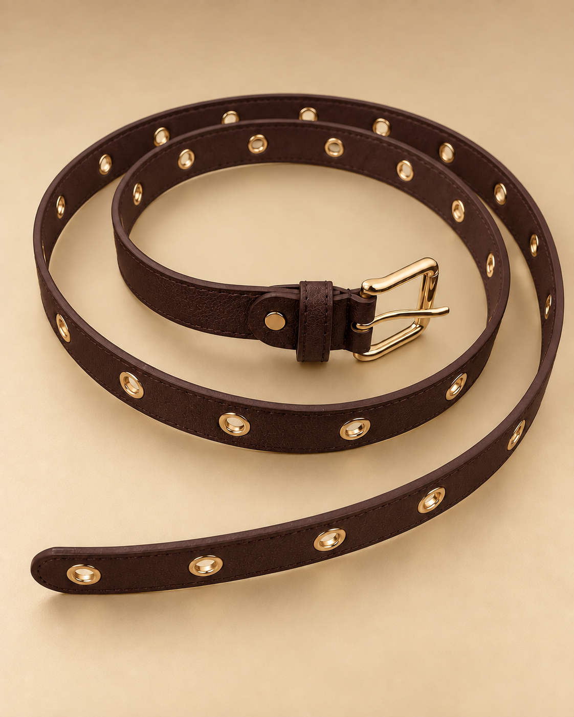 Ceinture à œillets dorés 135 cm — Chocolat