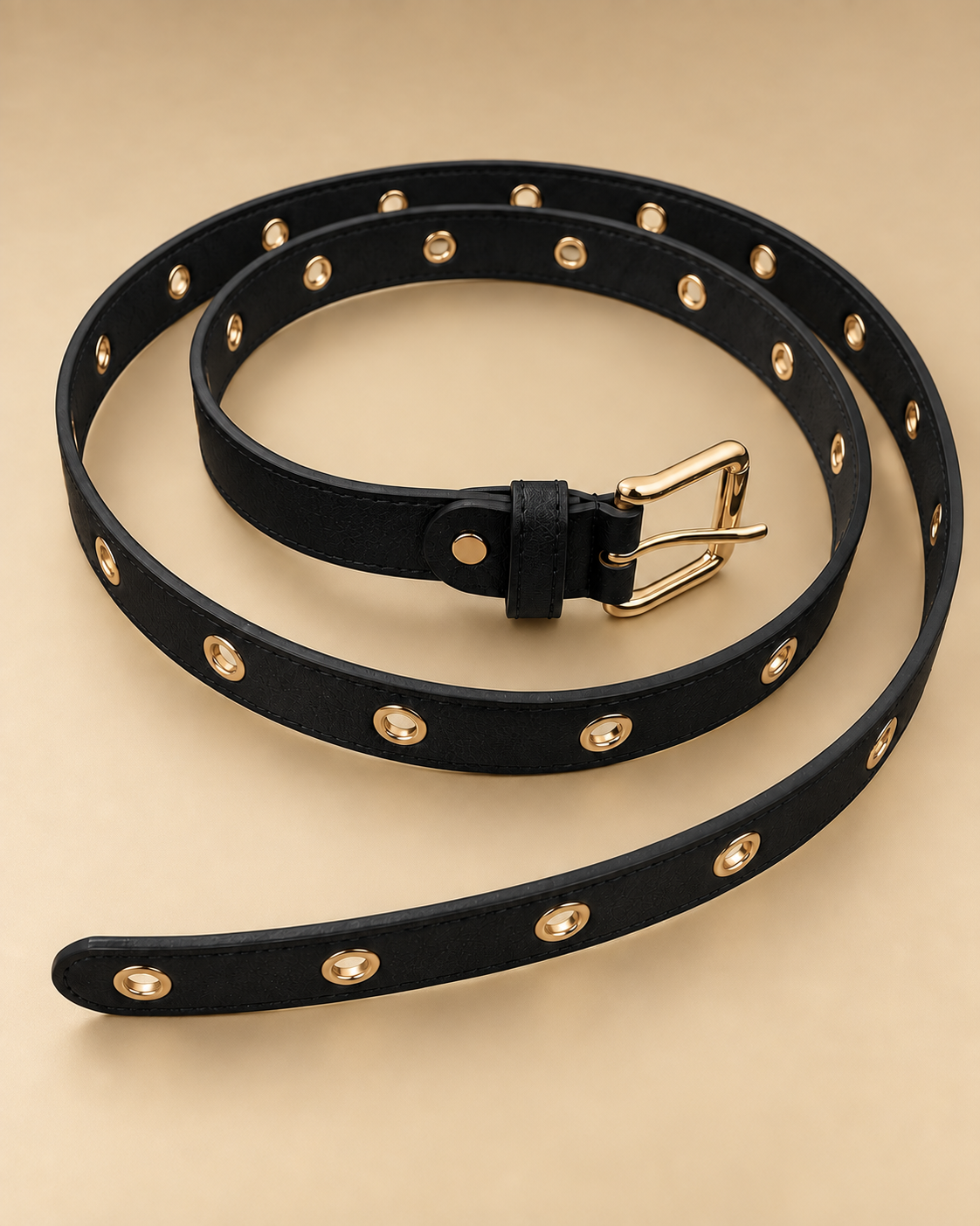 Ceinture à œillets dorés 135 cm — Noir