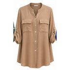 Chemise longue col Mao grande taille beige
