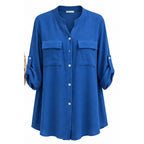 Chemise longue col Mao grande taille bleu roi