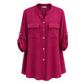 Chemise longue col Mao grande taille fuchsia