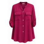 Chemise longue col Mao grande taille fuchsia