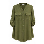 Chemise longue col Mao grande taille kaki