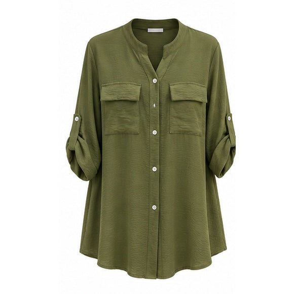 Chemise longue col Mao grande taille kaki