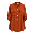 Chemise longue col Mao grande taille terracotta