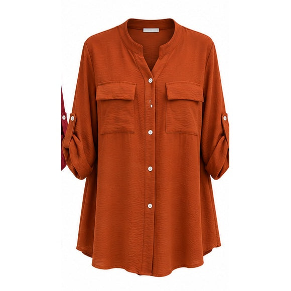 Chemise longue col Mao grande taille terracotta