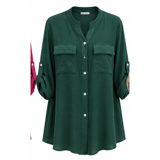 Chemise longue col Mao grande taille vert foncé