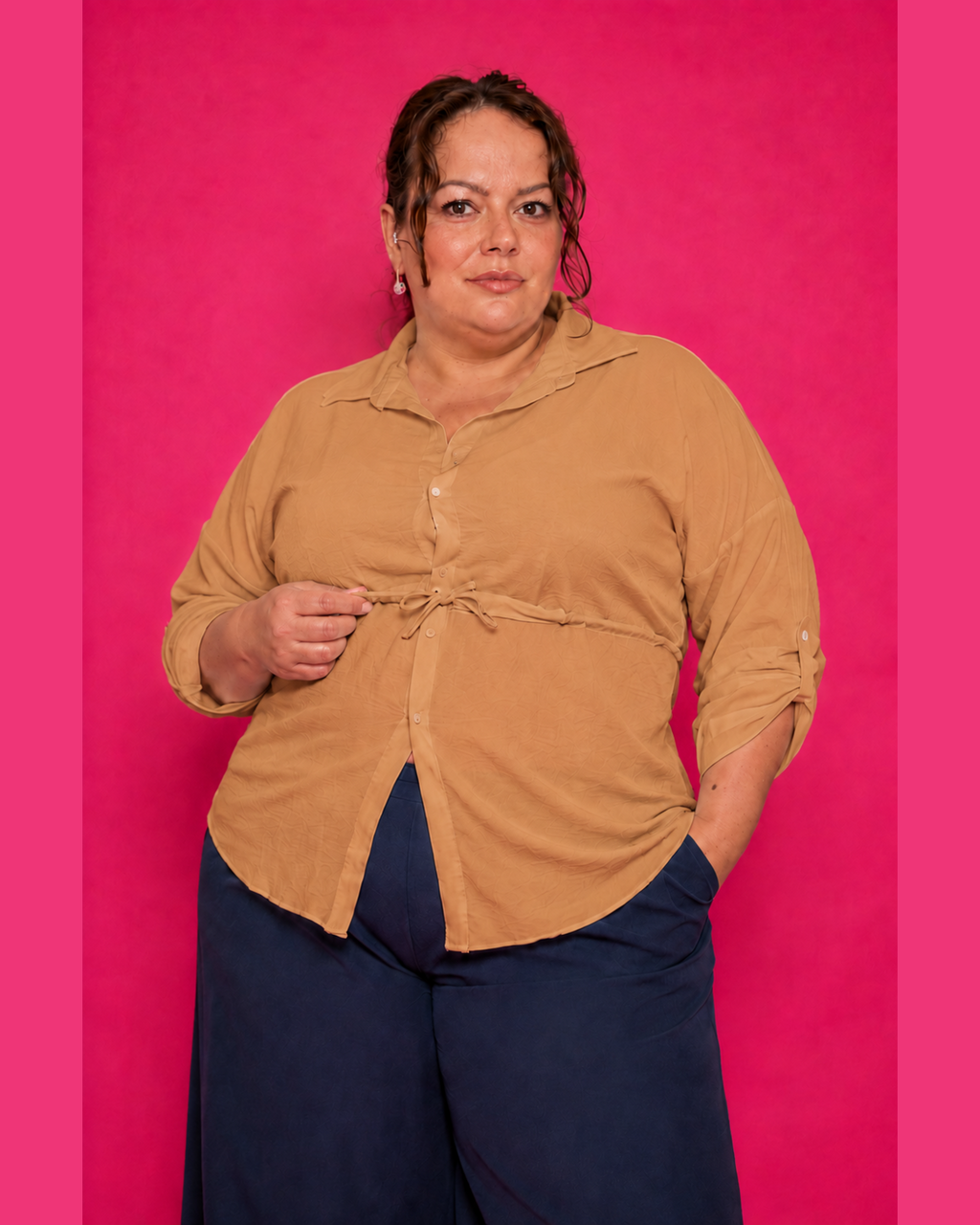 Chemise fluide ajustable camel grande taille