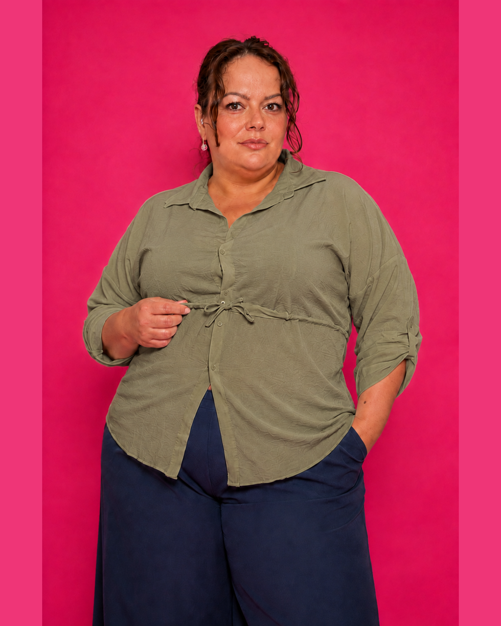 Chemise fluide ajustable kaki grande taille