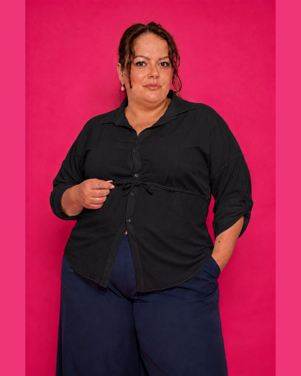 Chemise fluide ajustable noire grande taille