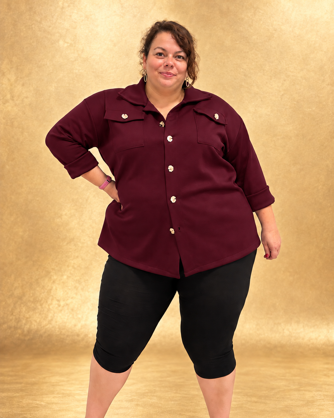 Chemise viscose épaisse bordeaux portée de face