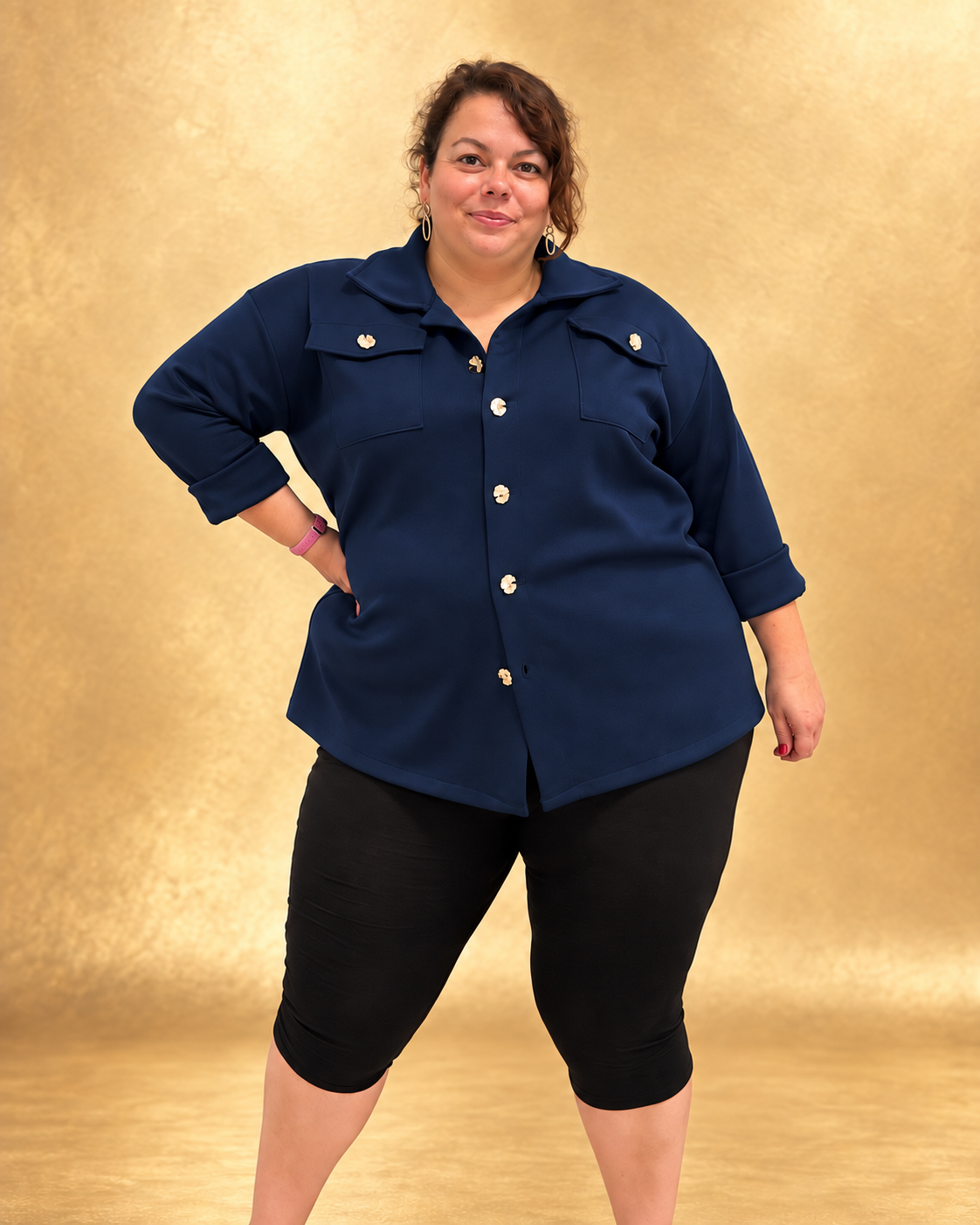 Chemise viscose épaisse marine portée de face