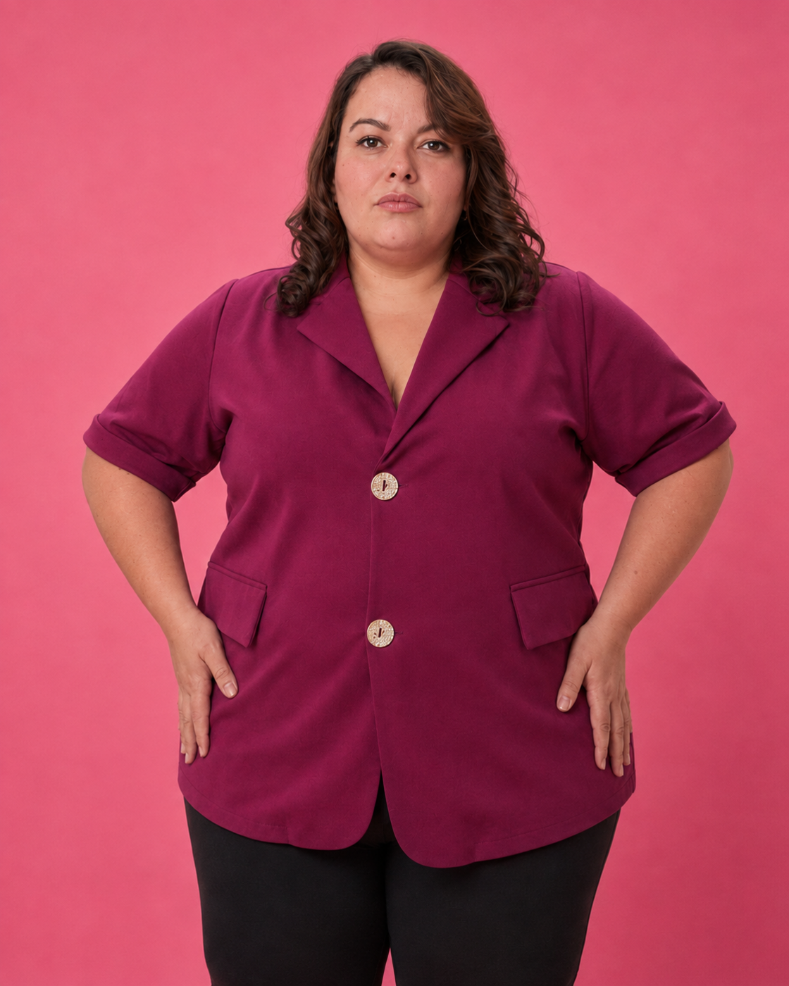 Chemisier fluide fuchsia grande taille détail de face