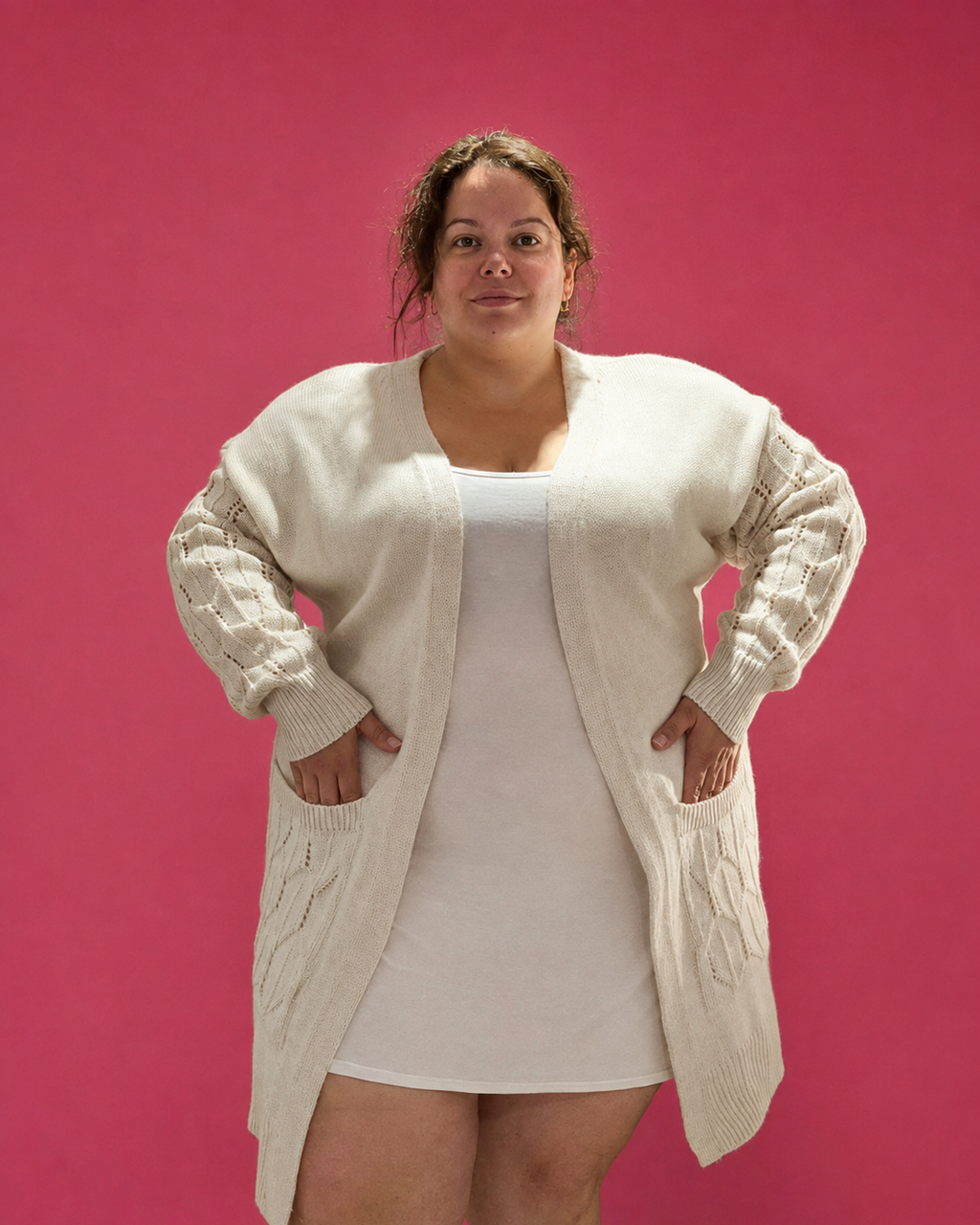 Gilet long en maille ajourée grande taille L'Indisciplinée