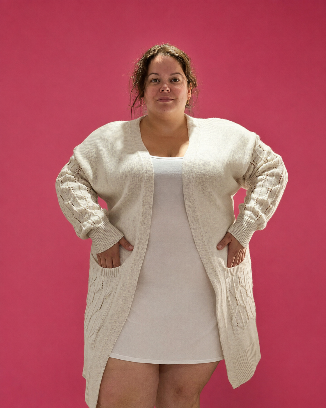 Gilet long en maille ajourée grande taille L'Indisciplinée
