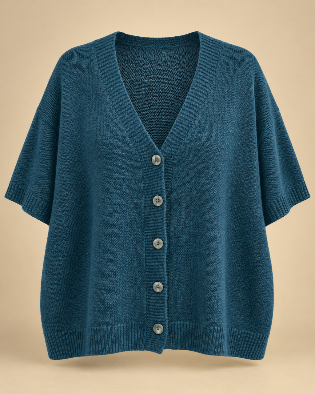 Gilet tout doux mi-saison pétrole à manches courtes, packshot mannequin invisible grande taille