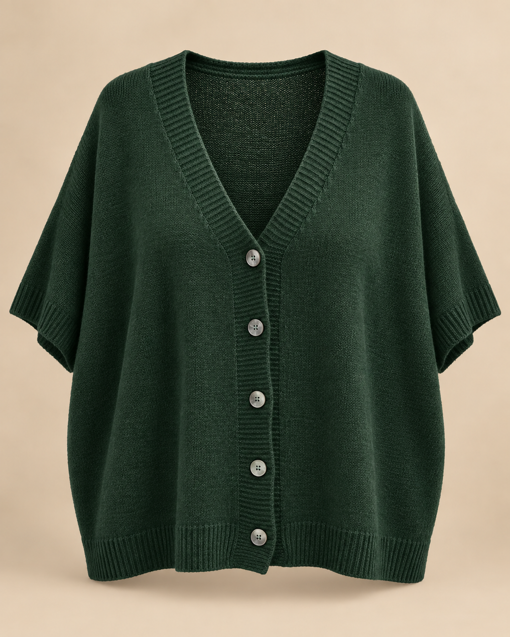 Gilet tout doux mi-saison vert sapin à manches courtes, packshot mannequin invisible grande taille