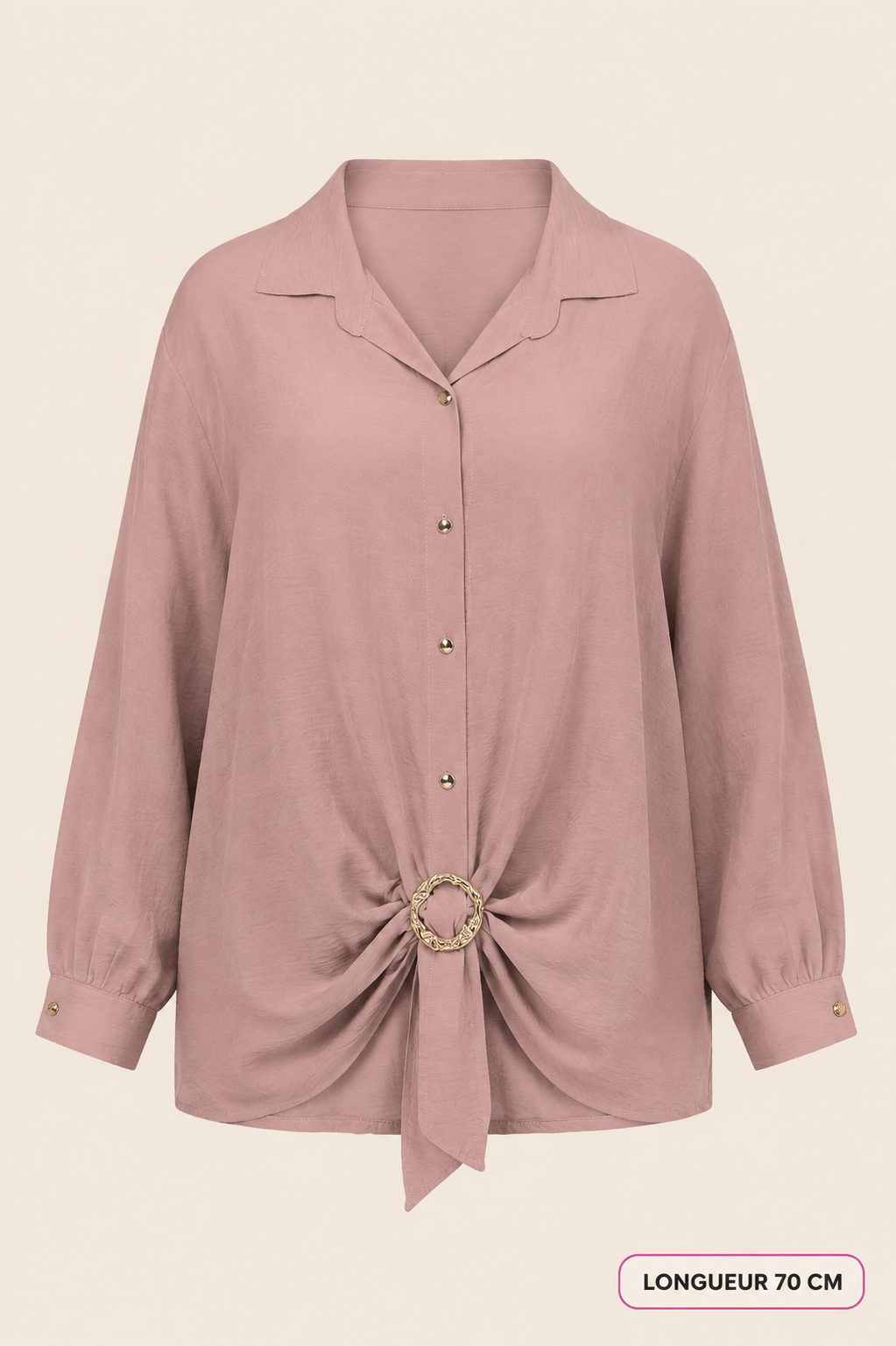 Chemise à boutons dorés et boucle bijou grande taille – longueur 70 cm