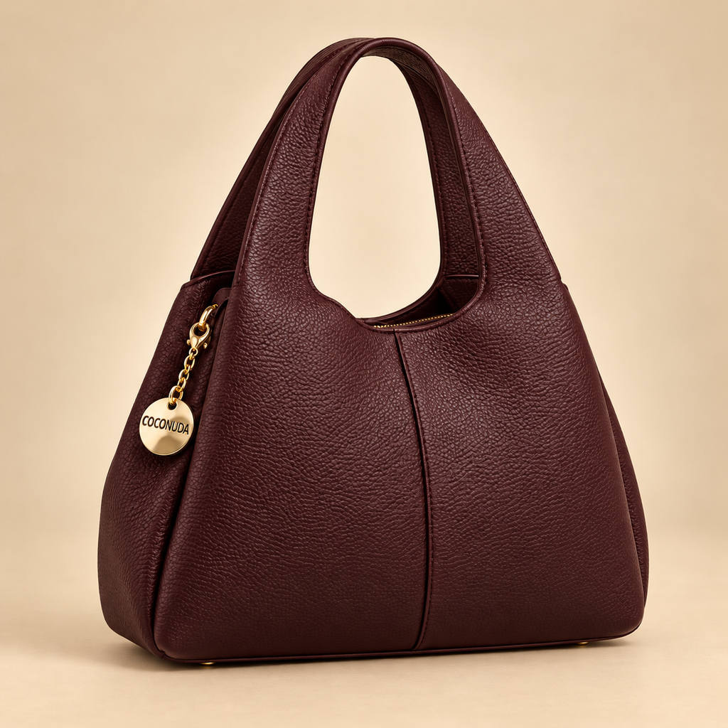 Petit sac souple grainé bordeaux sur fond beige doré