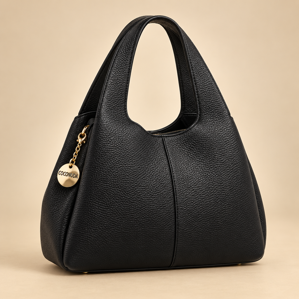 Petit sac souple grainé noir sur fond beige doré