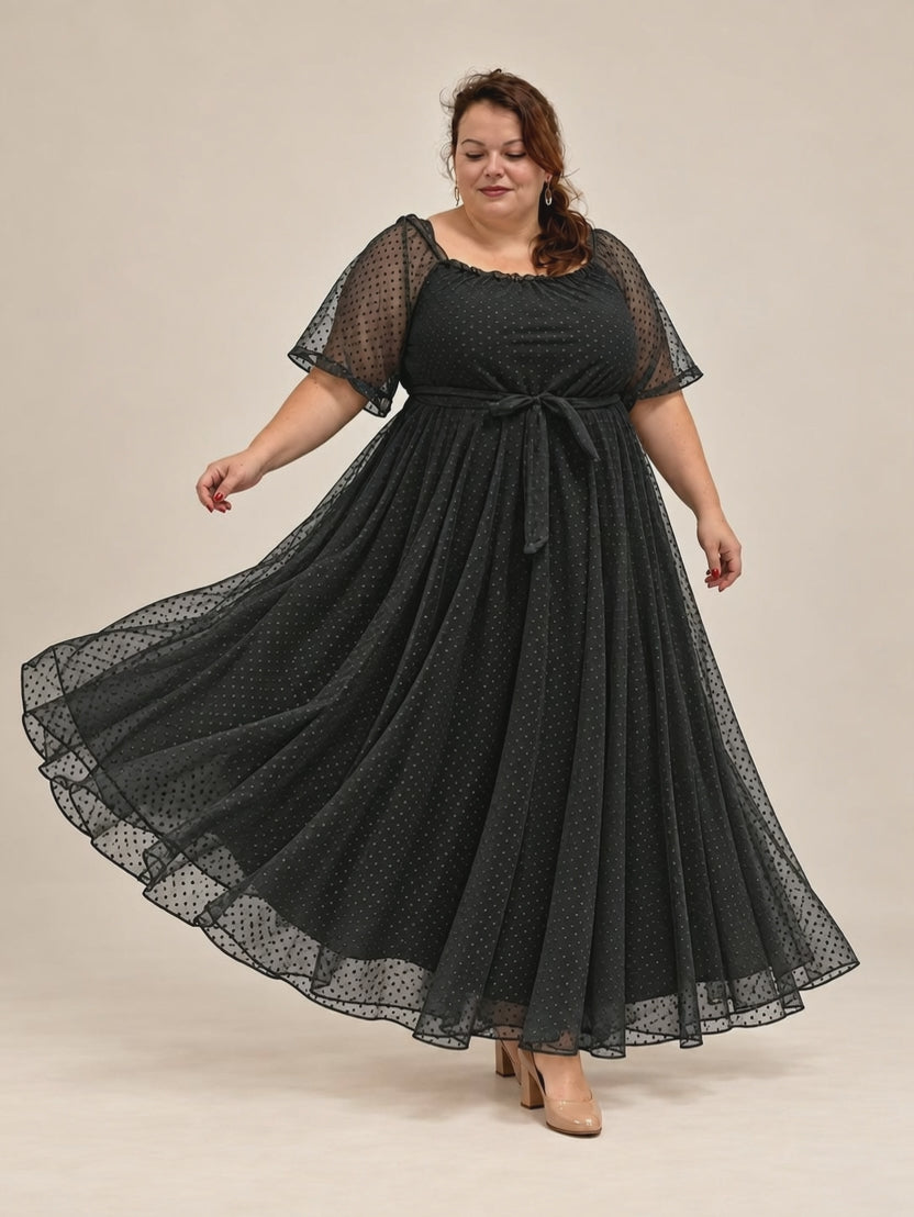 La Virevoltante - Robe longue en mesh à pois grande taille