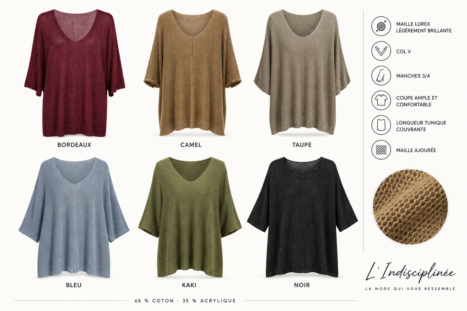 Pull maille lurex grande taille – six coloris et détails