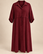 Robe-chemise longue bordeaux, packshot mannequin invisible grande taille