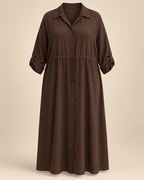Robe-chemise longue chocolat, packshot mannequin invisible grande taille