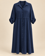 Robe-chemise longue marine, packshot mannequin invisible grande taille