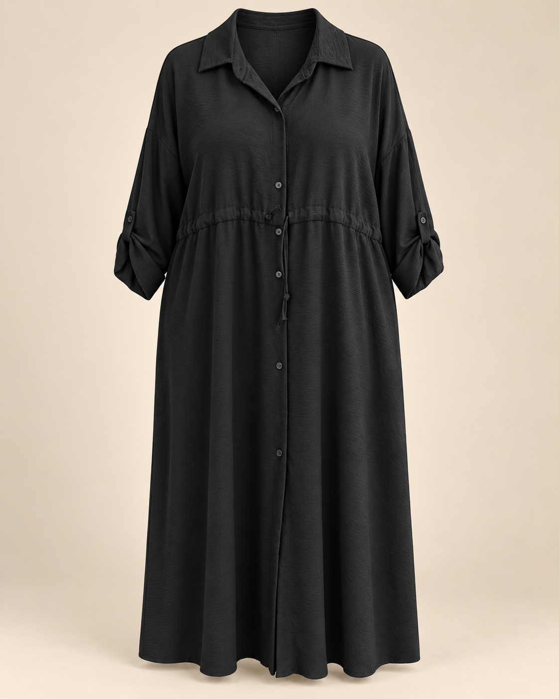 Robe-chemise longue noir, packshot mannequin invisible grande taille