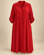 Robe-chemise longue rouge, packshot mannequin invisible grande taille