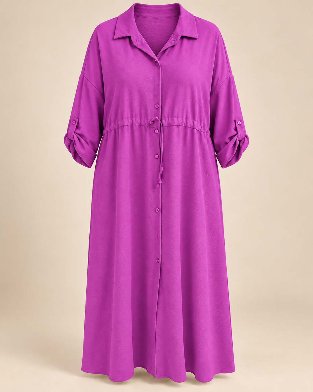 Robe-chemise longue violine, packshot mannequin invisible grande taille