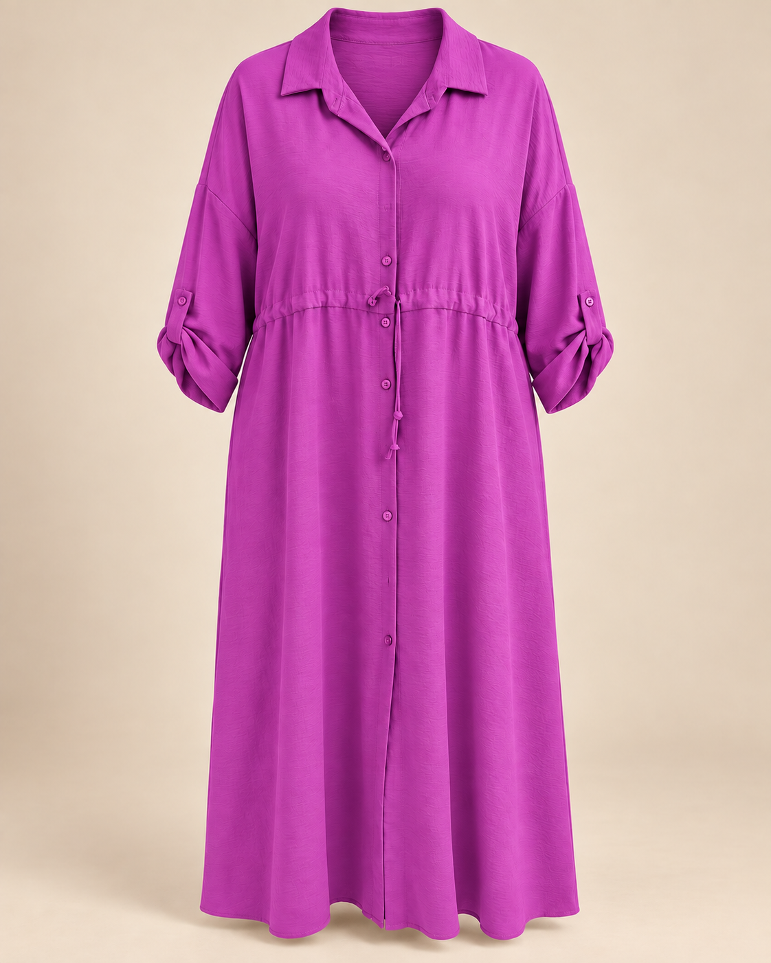 Robe-chemise longue violine, packshot mannequin invisible grande taille
