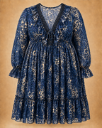 Robe léopard bleu grande taille à dentelle et laçage effet corset