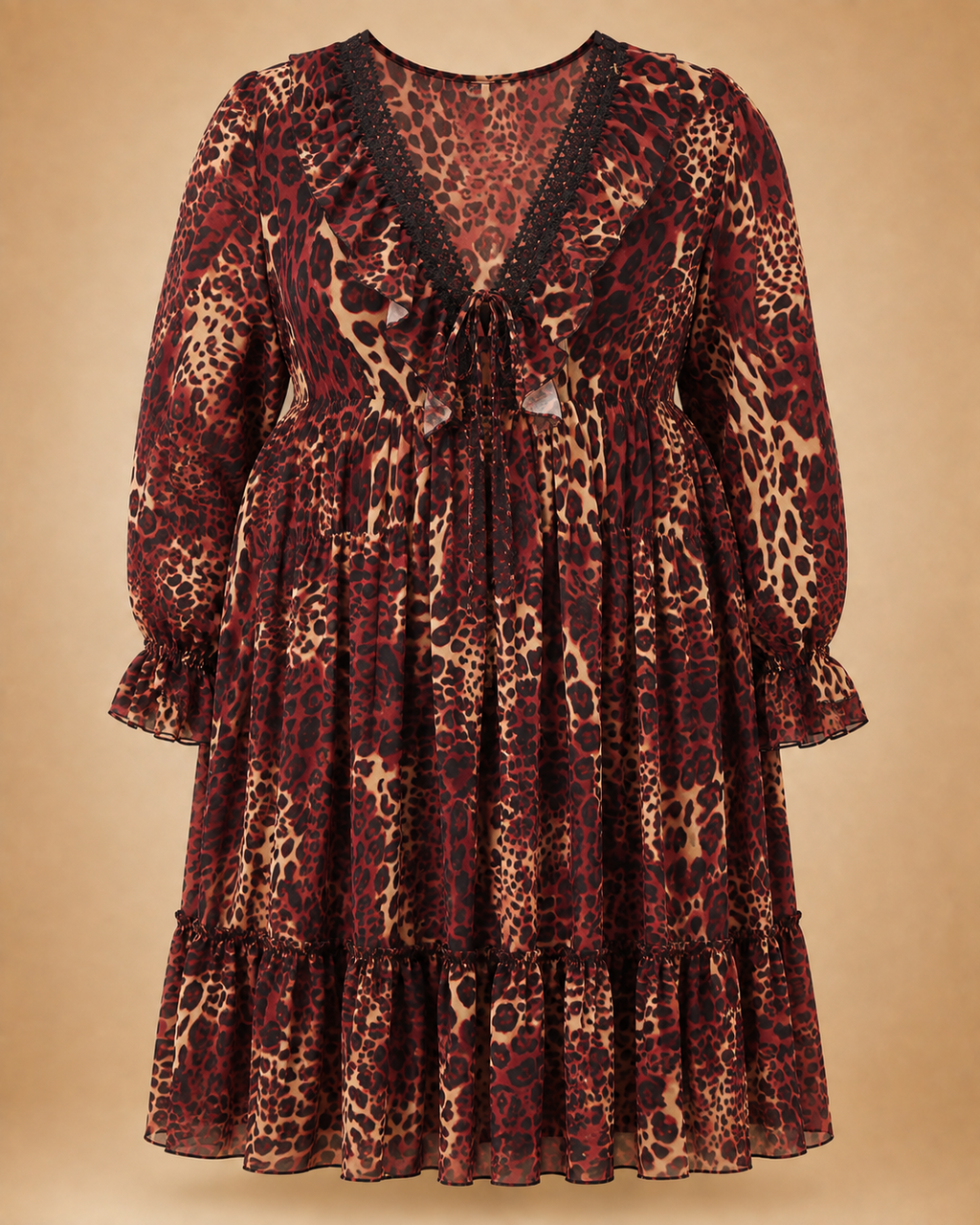 Robe léopard framboise grande taille à dentelle et laçage effet corset