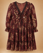 Robe léopard framboise grande taille à dentelle et laçage effet corset